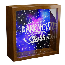 creative idea custom bulk 6x6 walnut wood 3d deep art Outer Space Wall Decor Gift Fun Astronomy Themed Shadow Box for Room Decor